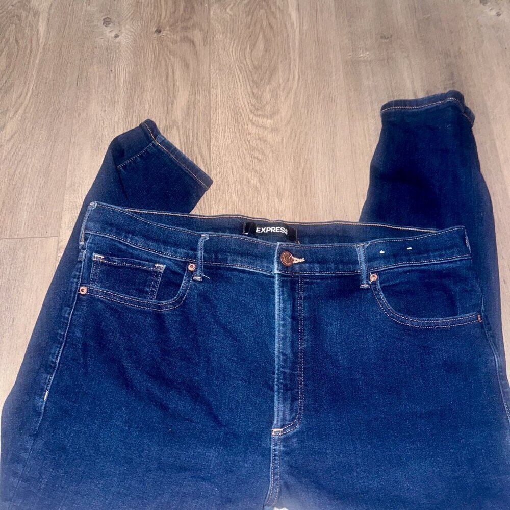 👖 Express High Waisted Denim Perfect Ankle Leggings – Medium Wash, 16 Short - Picture 4 of 7